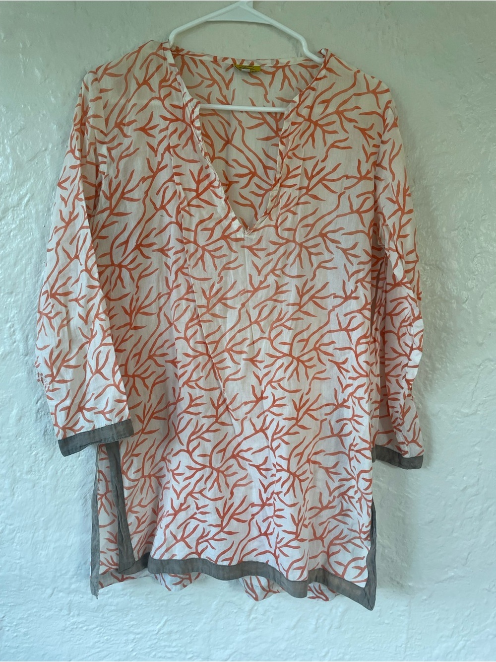 Roberta Roller Rabbit white and orange coral print cotton tunic swim coverup; S